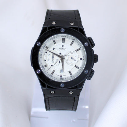 Hublot Men's Watch White Dial And Leather Black Strap