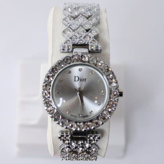 Dior Iced Out Silver Watch