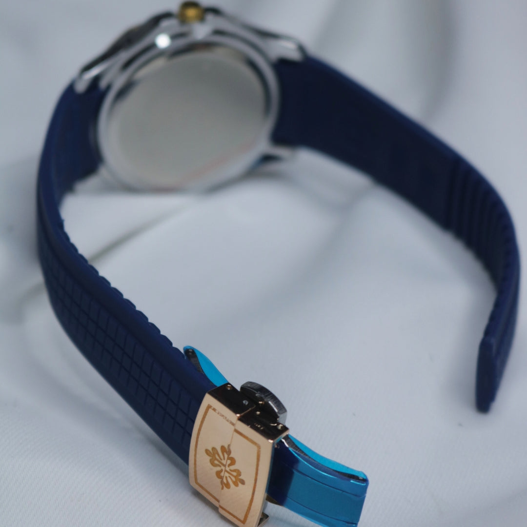 Patek Philippe Men's Watch: Majestic Blue Silicone straps with Blue dial and gold ring