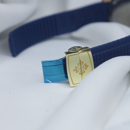 Patek Philippe Men's Watch: Majestic Blue Silicone straps with Blue dial and gold ring