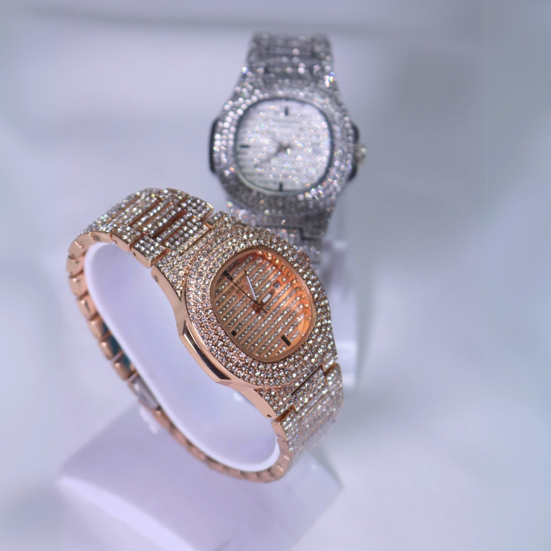 Patek Philippe Rose Gold and Silver Stone Watch Combo Pack