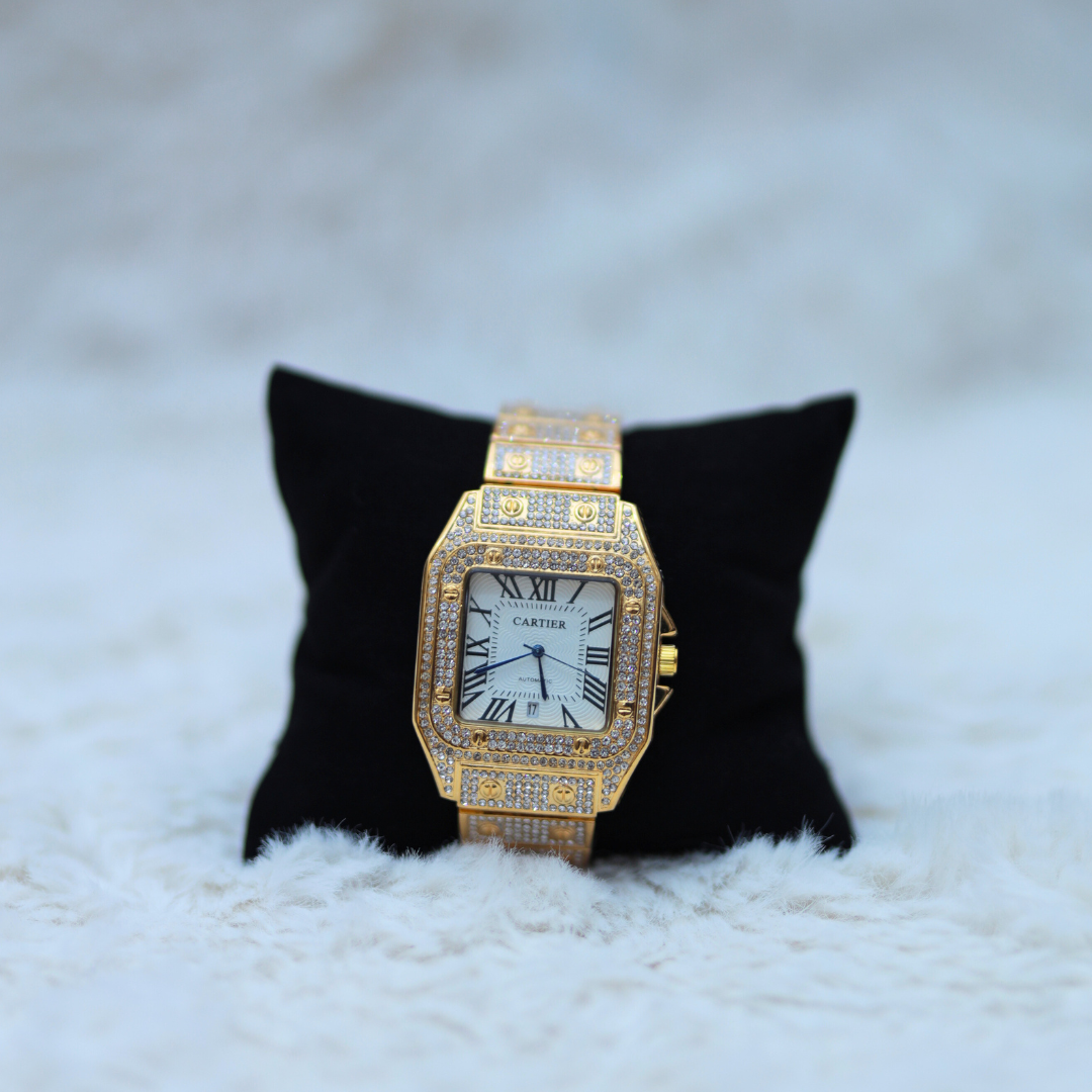 Cartier Watch White Dial With Golden Dragon Bracelet