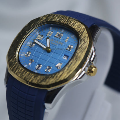 Patek Philippe Men's Watch: Majestic Blue Silicone straps with Blue dial and gold ring