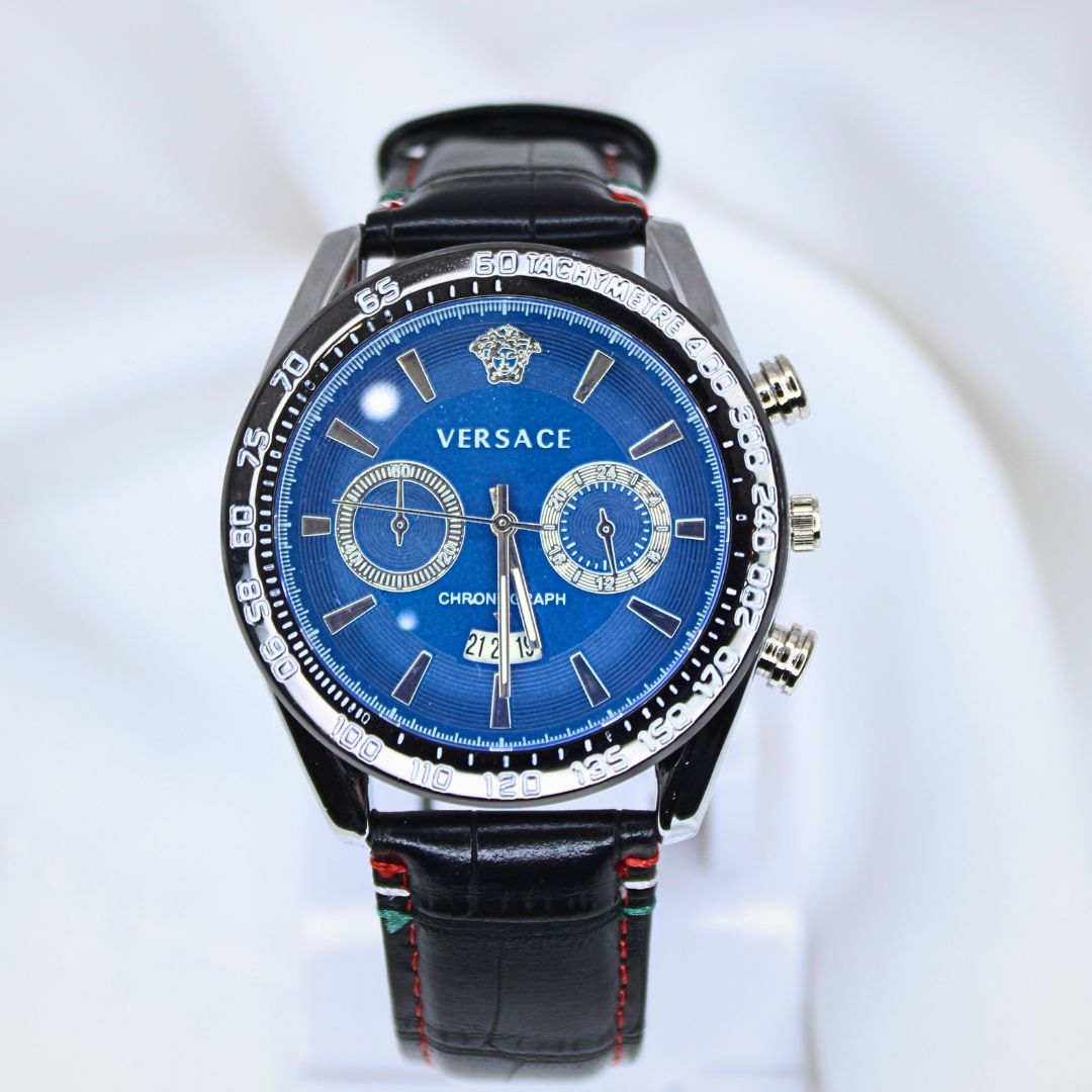 Versace Men's Watch Blue Dial and Black leather Strap