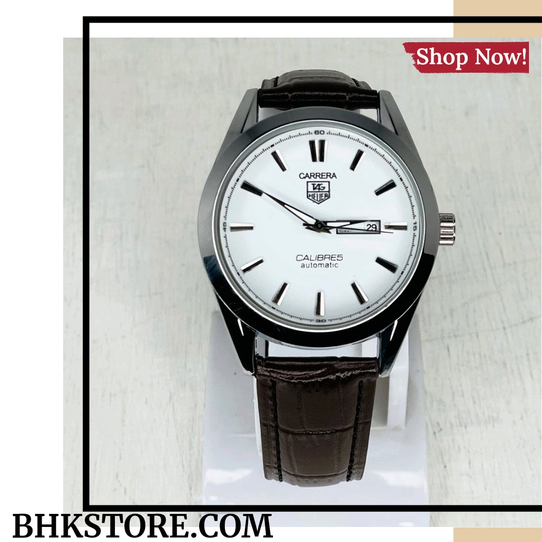 TAG Heuer Calibre5 Brown Strap With White Dial