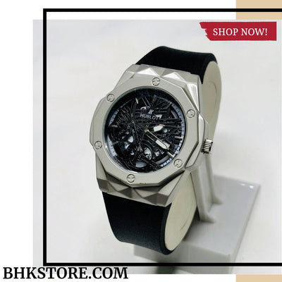 Hublot Diamond Cut Watch With Black Strap