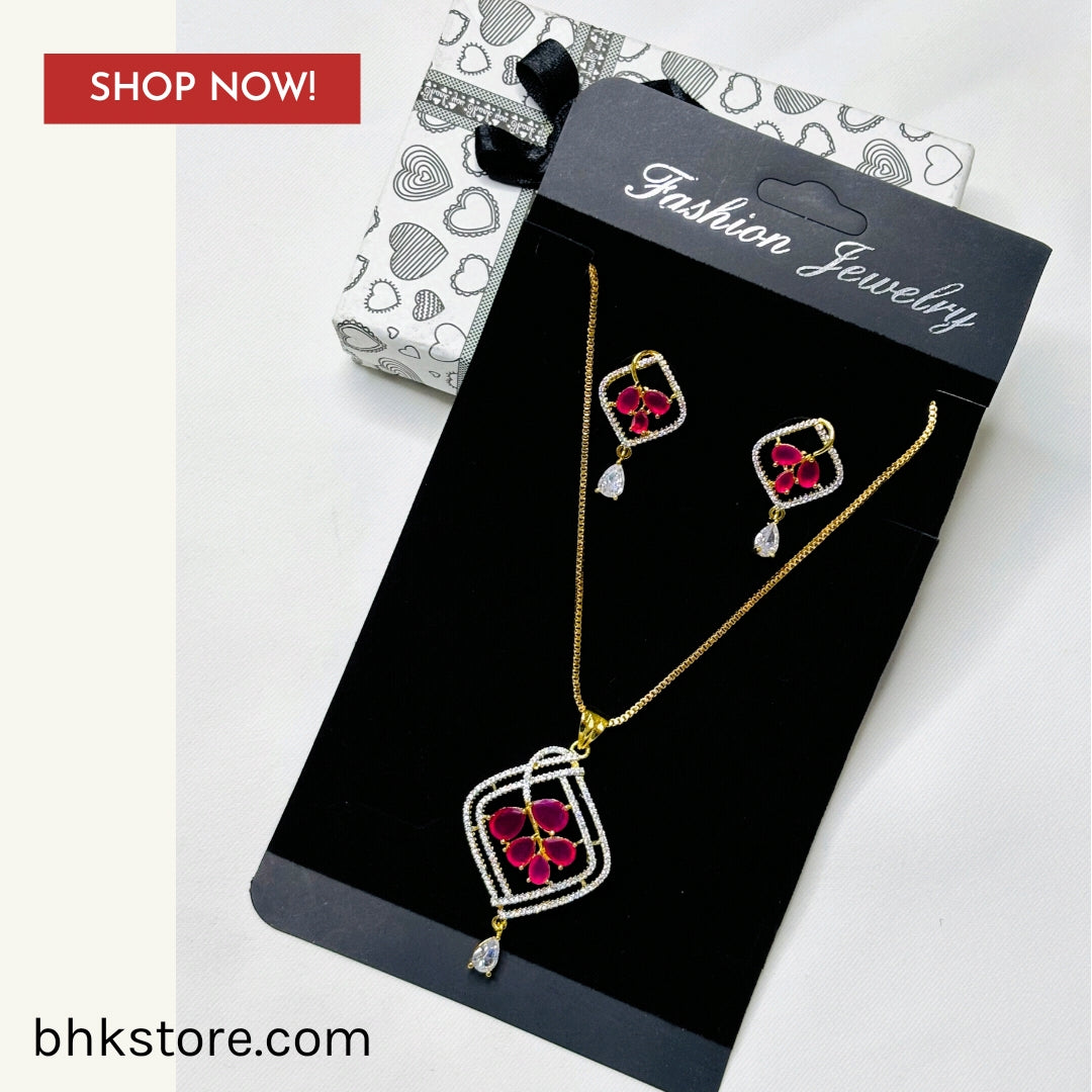 Pendant necklace set and matching earrings