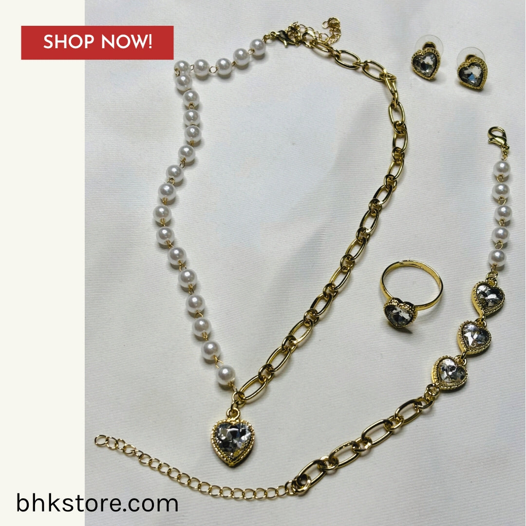White Heart Pearl Necklace set