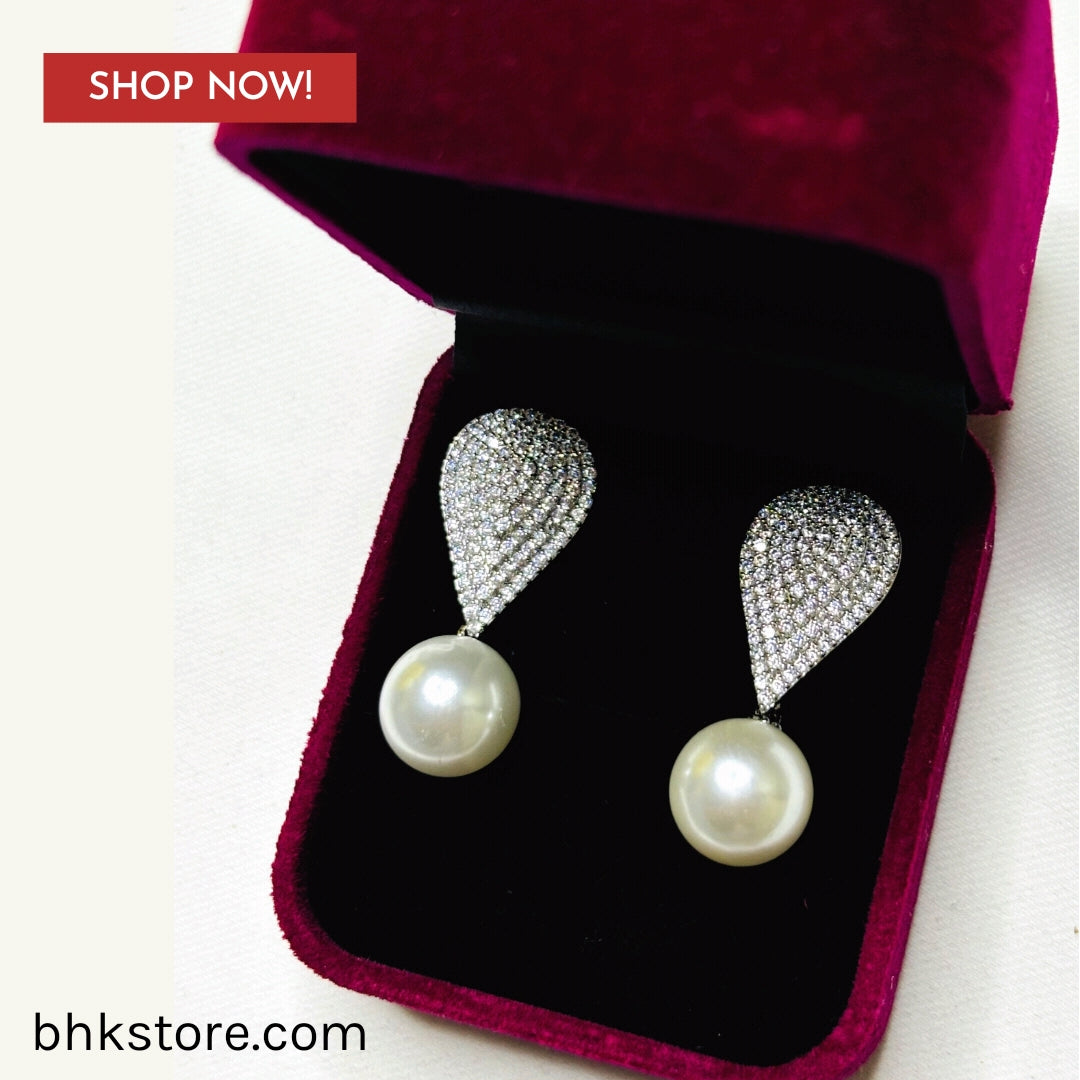 Luxury pearl cubic zirconia drop earrings