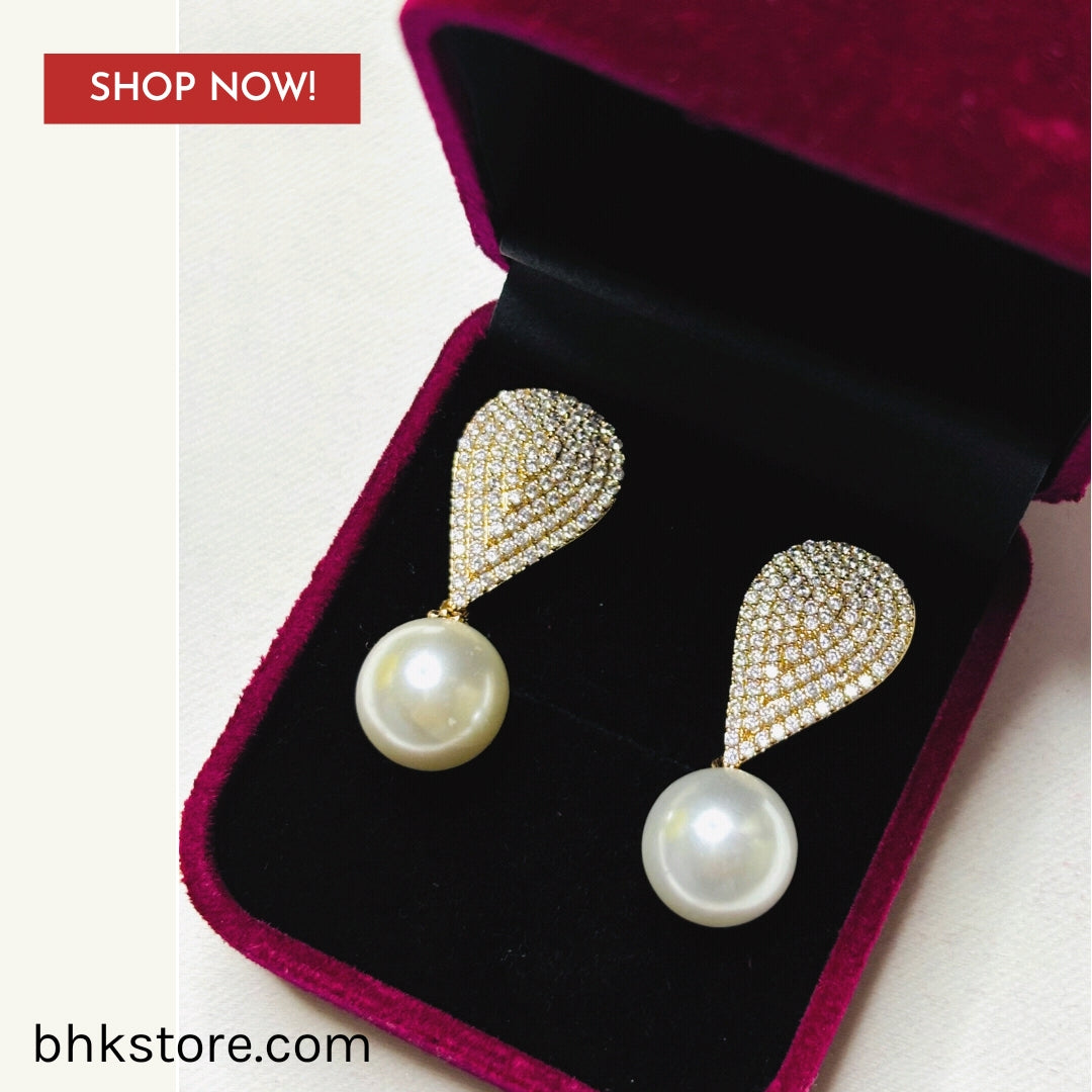 Luxury pearl cubic zirconia drop earrings