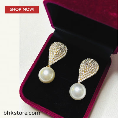 Luxury pearl cubic zirconia drop earrings